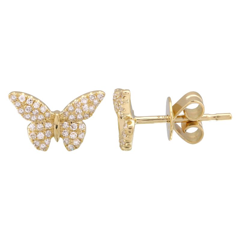 14K Yellow Gold Butterfly Diamond Earrings-earrings-superbell-