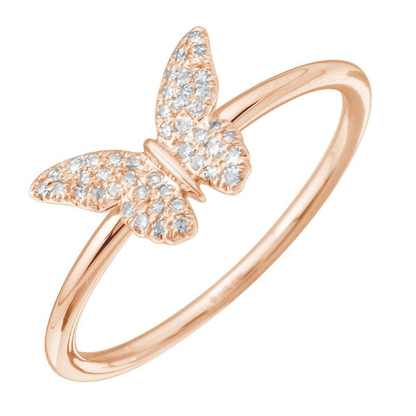 14K Rose Gold Diamond Butterfly Ring