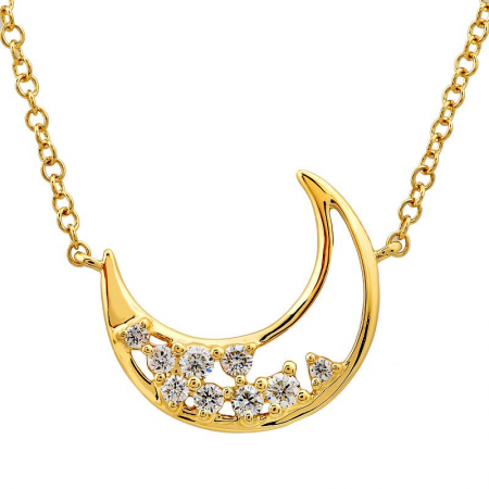14K Yellow Gold Diamond Open Moon Necklace-Necklaces-superbell-
