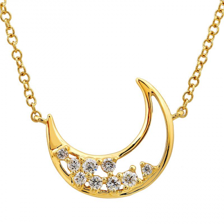 14K Yellow Gold Diamond Open Moon Necklace