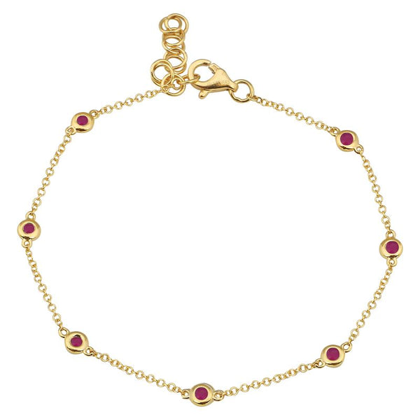 14k Yellow Gold Ruby Gemstone Diamond by the Yard Bracelet
