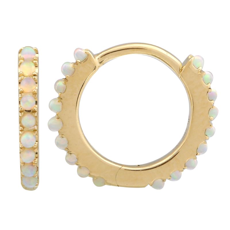 14k Yellow Gold Opal Eternity Huggie Earrings