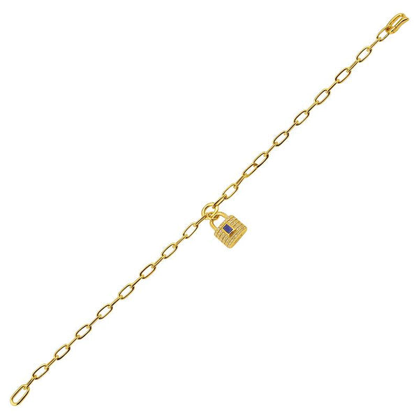 14k Yellow Gold Diamond & Sapphire Lock Charm Bracelet
