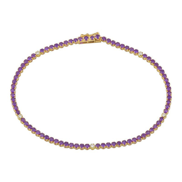 14k Yellow Diamond & Amethst Gemstone Tennis Bracelet-Bracelets-superbell-