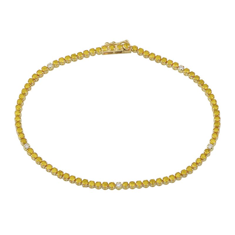 14k Yellow Gold Diamond & Citrine Gemstone Tennis Bracelet