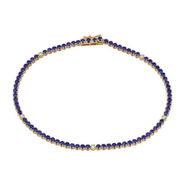 14k Yellow Gold Diamond & Lapis Gemstone Tennis Bracelet-Bracelets-superbell-