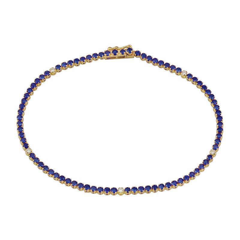 14k Yellow Gold Diamond & Lapis Gemstone Tennis Bracelet-Bracelets-superbell-