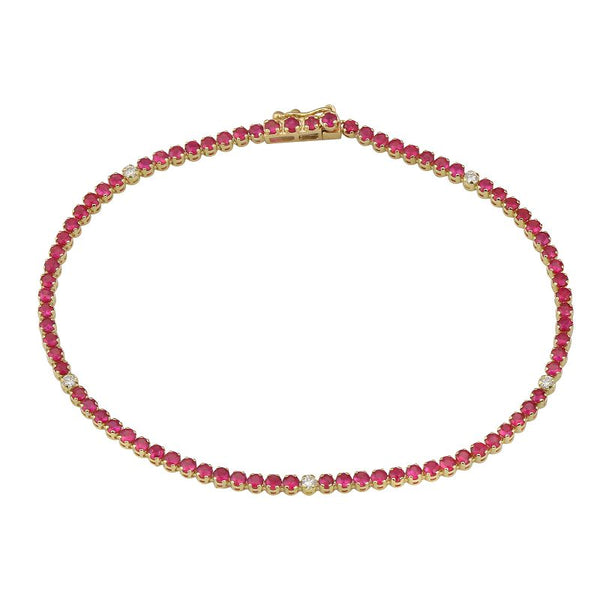 14k Yellow Gold Diamond & Ruby Gemstone Tennis Bracelet-Bracelets-superbell-