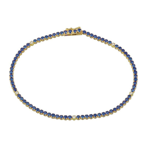 14k Yellow Gold Diamond & Blue Sapphire Gemstone Tennis Bracelet-Bracelets-superbell-