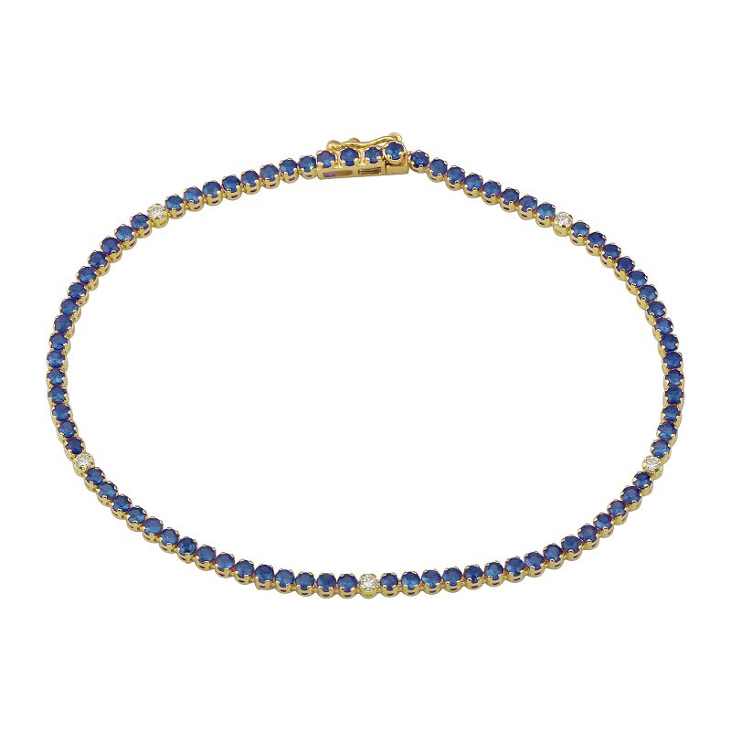 14k Yellow Gold Diamond & Blue Sapphire Gemstone Tennis Bracelet-Bracelets-superbell-