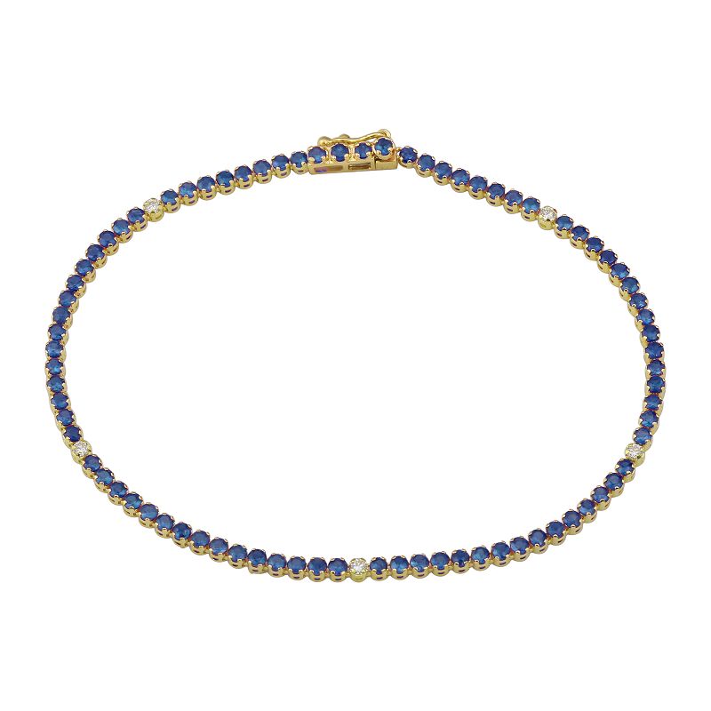 14k Yellow Gold Diamond & Blue Sapphire Gemstone Tennis Bracelet