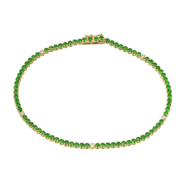 14k Yellow Gold Diamond & Tsavorite Gemstone Tennis Bracelet-Bracelets-superbell-