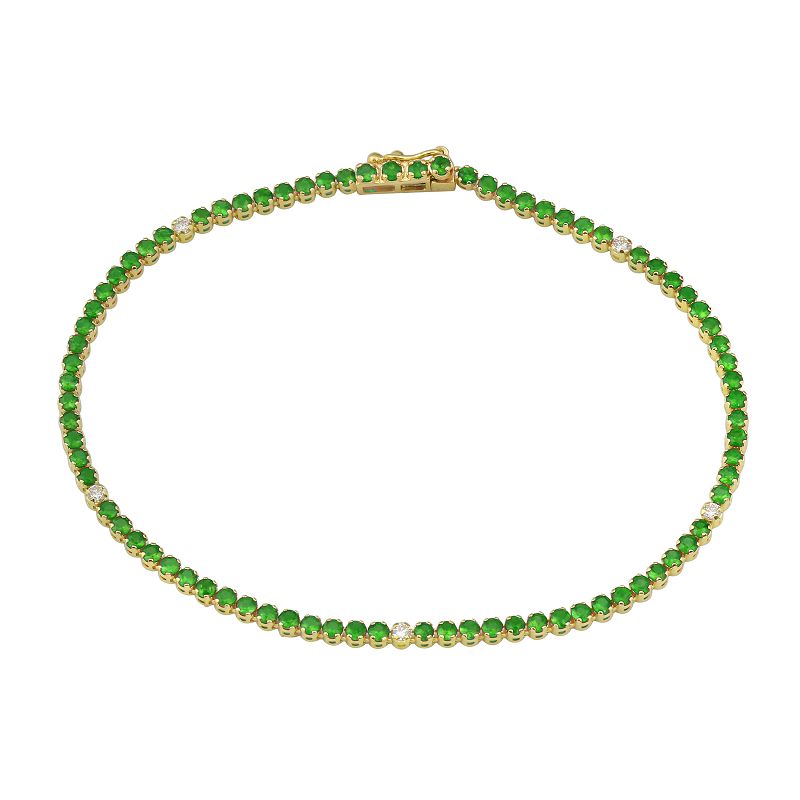 14k Yellow Gold Diamond & Tsavorite Gemstone Tennis Bracelet-Bracelets-superbell-