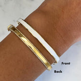 14k Yellow Gold White Enamel & Diamond Double Sided Bangle Bracelet-Bracelets-superbell-