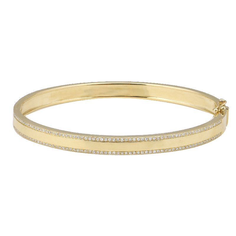 14k Yellow Gold White Enamel & Diamond Double Sided Bangle Bracelet-Bracelets-superbell-