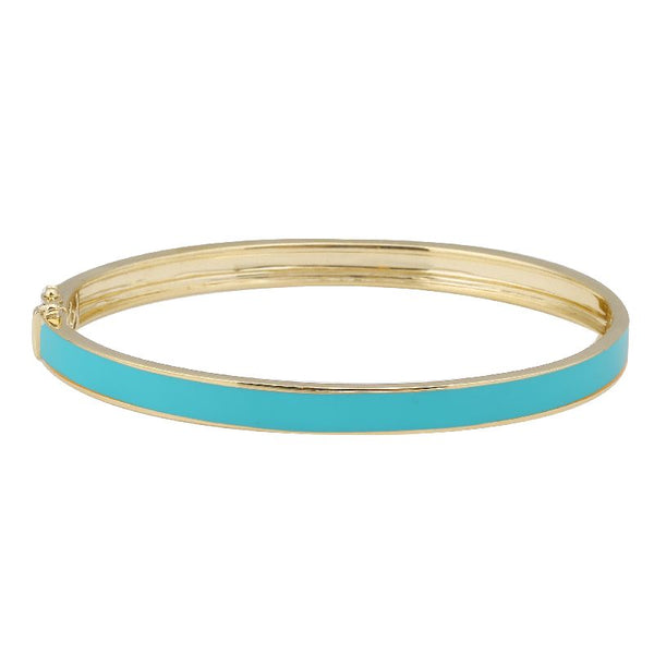 14k Yellow Gold Turqouise Enamel & Diamond Double Sided Bangle Bracelet