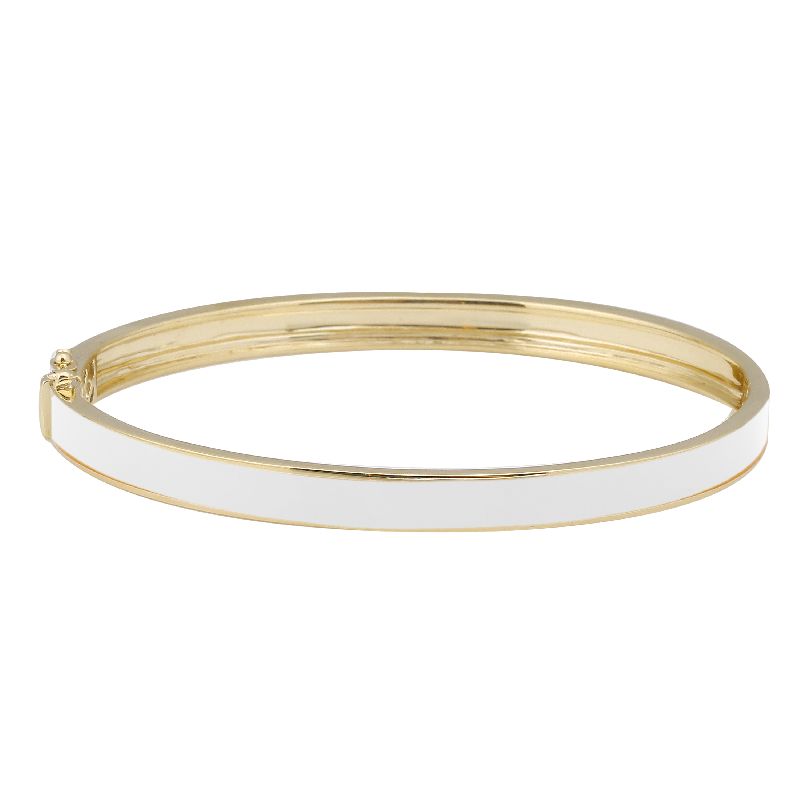14k Yellow Gold White Enamel & Diamond Double Sided Bangle Bracelet-Bracelets-superbell-
