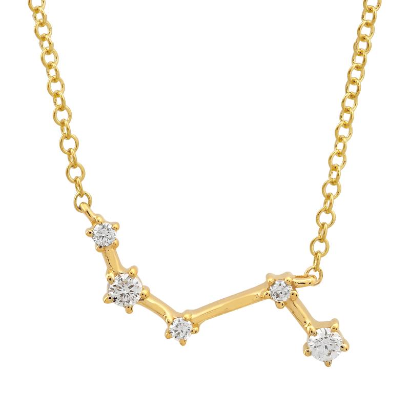 14k Yellow Gold Diamond Aries Constellation Necklace