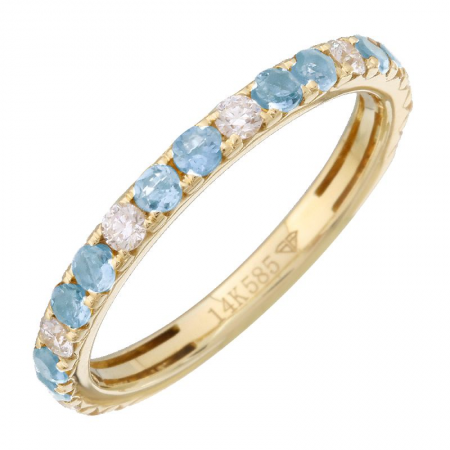 14k Yellow Gold Diamond & Blue Topaz Band