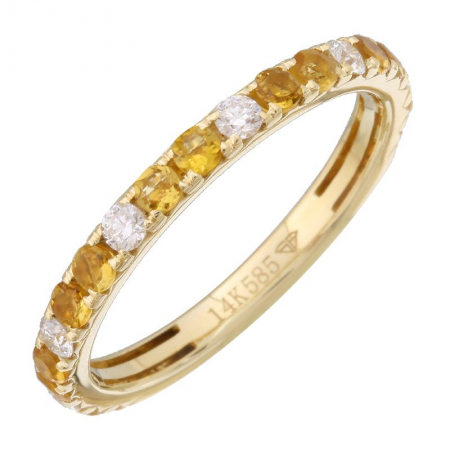 14K Yellow Gold Diamond + Citrine Band