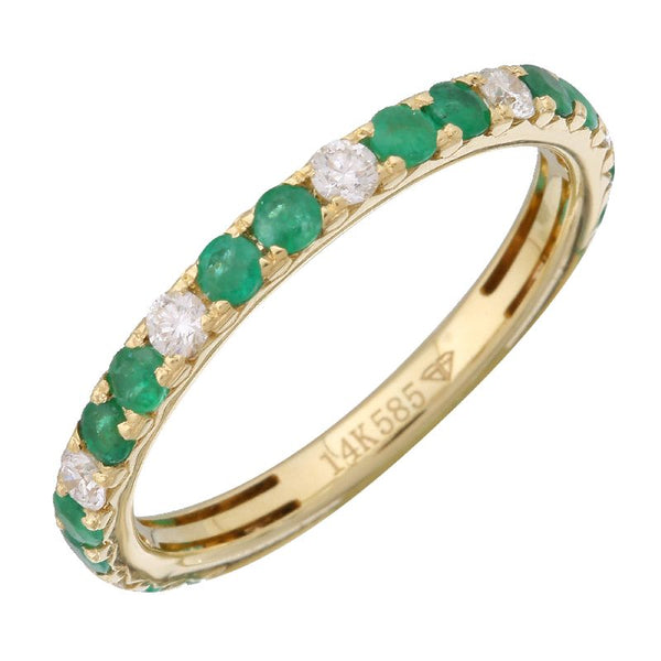 14K Yellow Gold Diamond & Emerald Band-Rings-superbell-