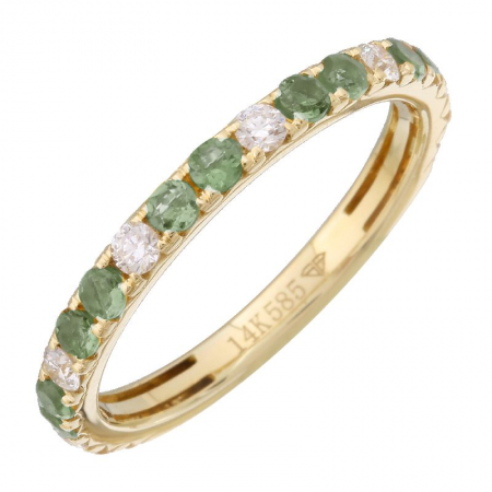 14K Yellow Gold Diamond + Green Sapphire Stacking Ring