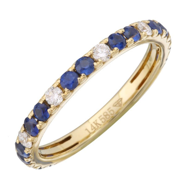 14K Yellow Gold Diamond & Blue Sapphire Band