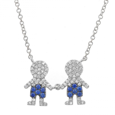 14K White Gold Sapphire Boys Necklace