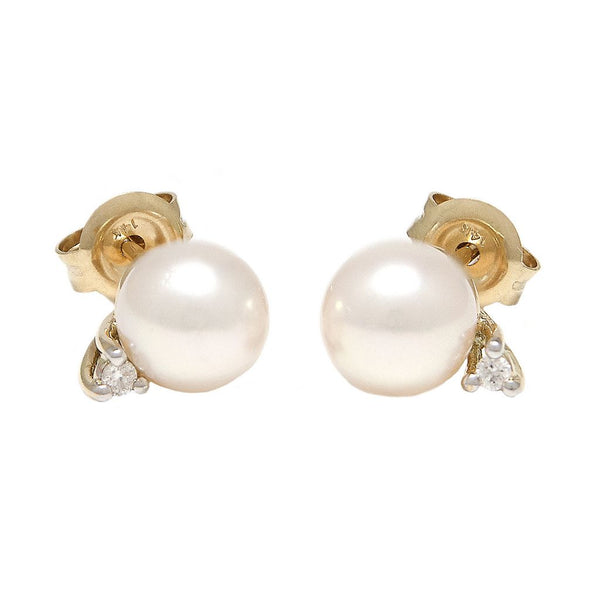 14k Yellow 0.03ct Diamond & Pearl 6mm Earrings-EARRINGS-lau international-