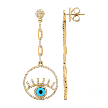 14k Yellow Gold Turquoise Evil Eye Stud Earrings-Earrings-Maurice's Jewelers -