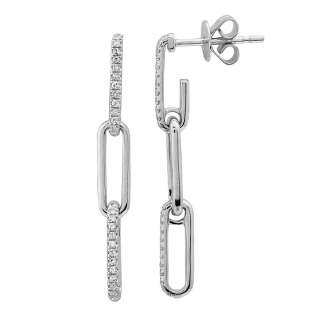 14k White Gold Diamond Link Dangling Paper Clip Earrings-EARRINGS-Maurice's Jewelers-