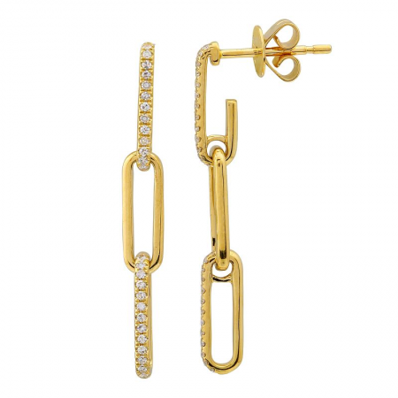 14k Yellow Gold Diamond Link Dangling Paper Clip Earrings-EARRINGS-superbell-