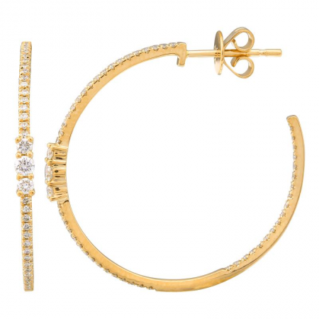 14K Yellow Gold Diamond Inside Out Hoop Earrings