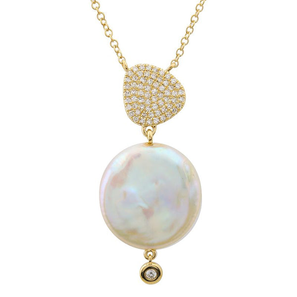 14k Yellow Gold Coin Pearl Diamond Necklace