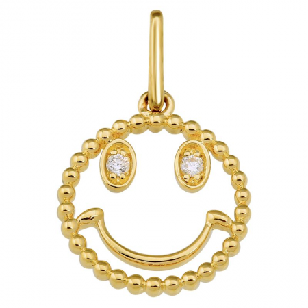 14K Yellow Gold Smiley Face Diamond Necklace Charm-Charms & Pendants-superbell-