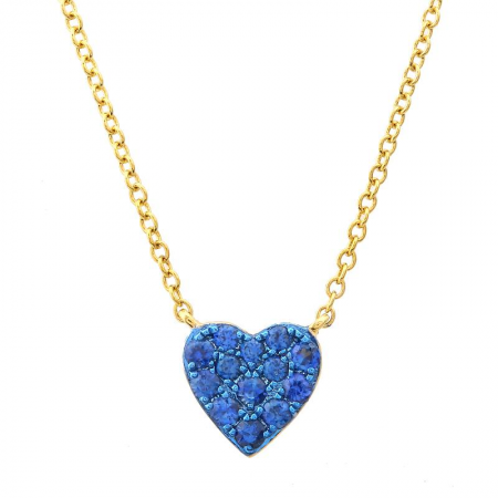 14k Yellow Gold Blue Sapphire With Color Rhodium Heart Necklace