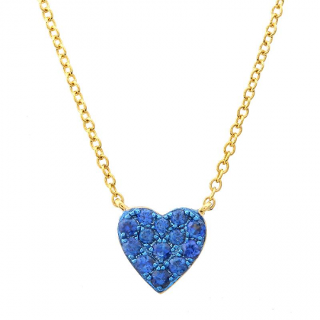 14k Yellow Gold Blue Sapphire With Color Rhodium Heart Necklace-Necklaces-superbell-