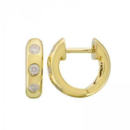 14K Yellow Gold Diamond Inlay Huggie Earrings-EARRINGS-Maurice's Jewelers-