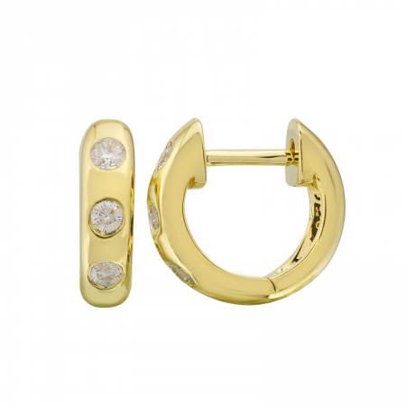 14K Yellow Gold Diamond Inlay Huggie Earrings