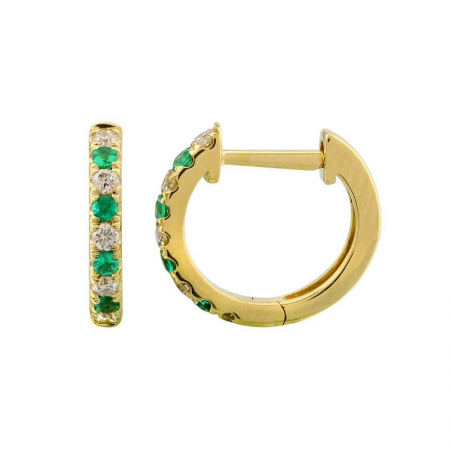 Yellow 14K Diamond Emerald Huggie Earrings-Earrings-Maurice's Jewelers-