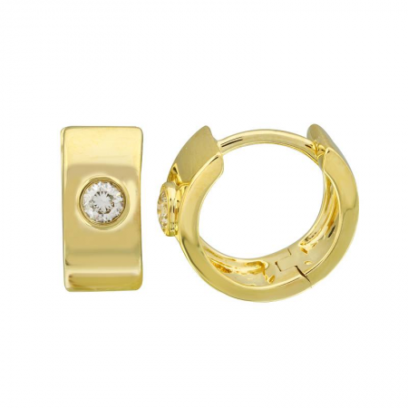 14k Yellow Gold Round Diamond Bezel Set Huggie Earrings