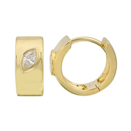 14k Yellow Gold Marquise Diamond Bezel Set Huggie Earrings