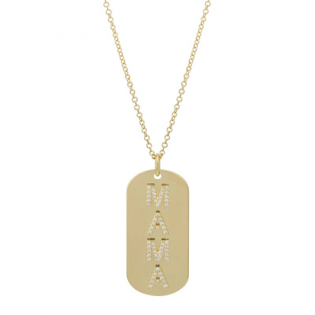 14k Yellow Gold Mama Diamond Dog Tag Necklace-Necklaces-Maurice's Jewelers-