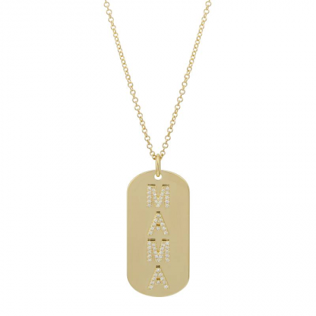 14k Yellow Gold Mama Diamond Dog Tag Necklace