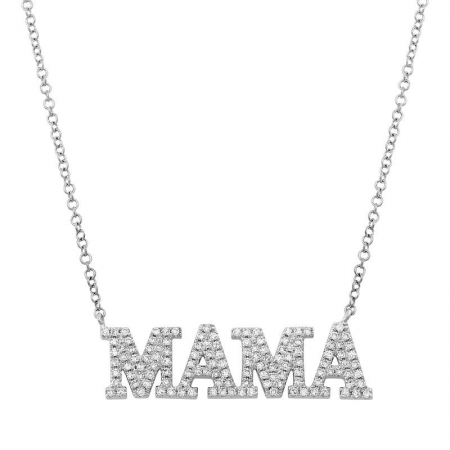 14k White Gold Mama Diamond Necklace