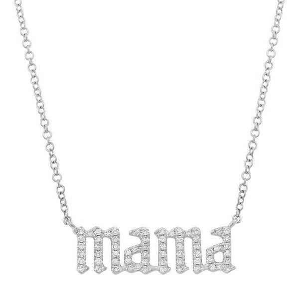 14K Yellow Diamond Gothic Font Mama Necklace