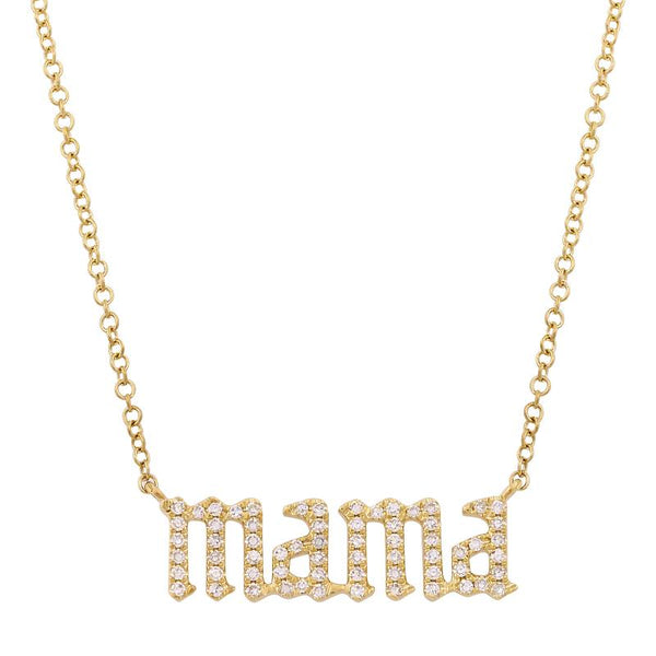 14K White Diamond Gothic Font Mama Necklace