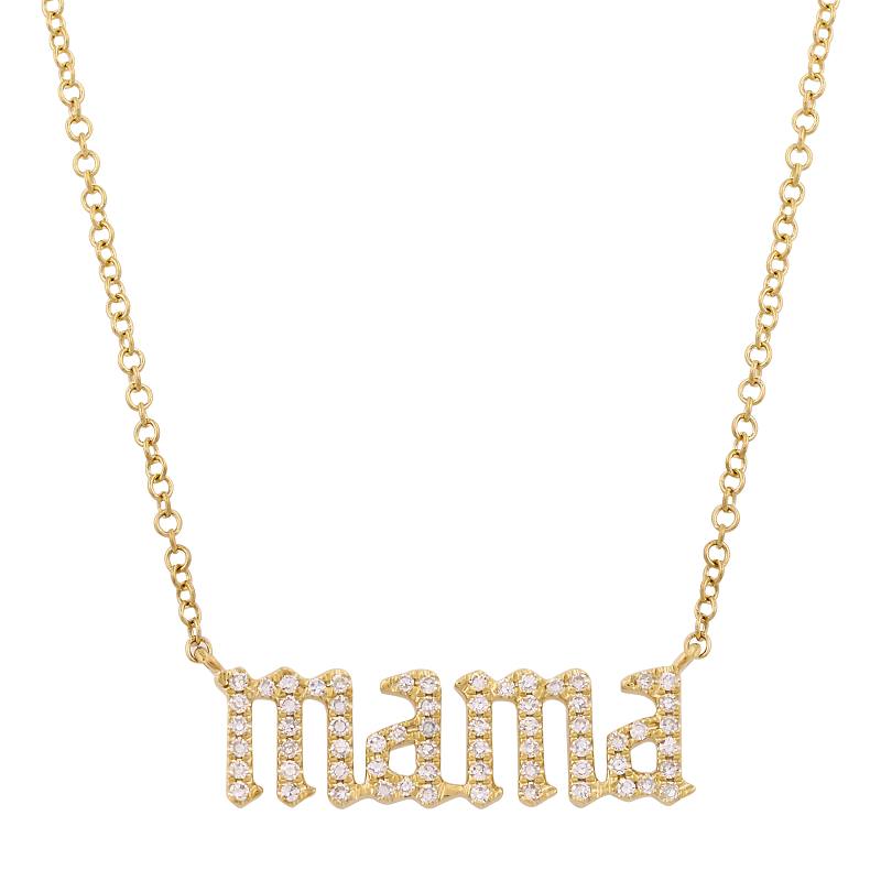14K White Diamond Gothic Font Mama Necklace-Charms & Pendants-Maurice's Jewelers-YELLOW GOLD-