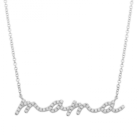 14k White Gold Mama Diamond Necklace