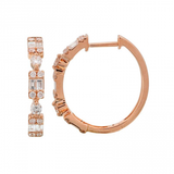 14K Rose Gold Round + Baguette Cluster Hoop Earrings-Earrings-Maurice's Jewelers-ROSE GOLD-